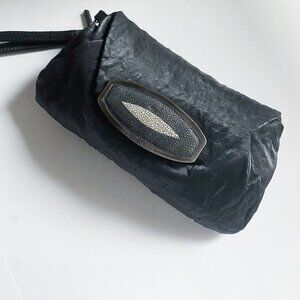 NEW Francesco Biasia Black Fabric Stingray Accent Evening Clutch  Wristlet